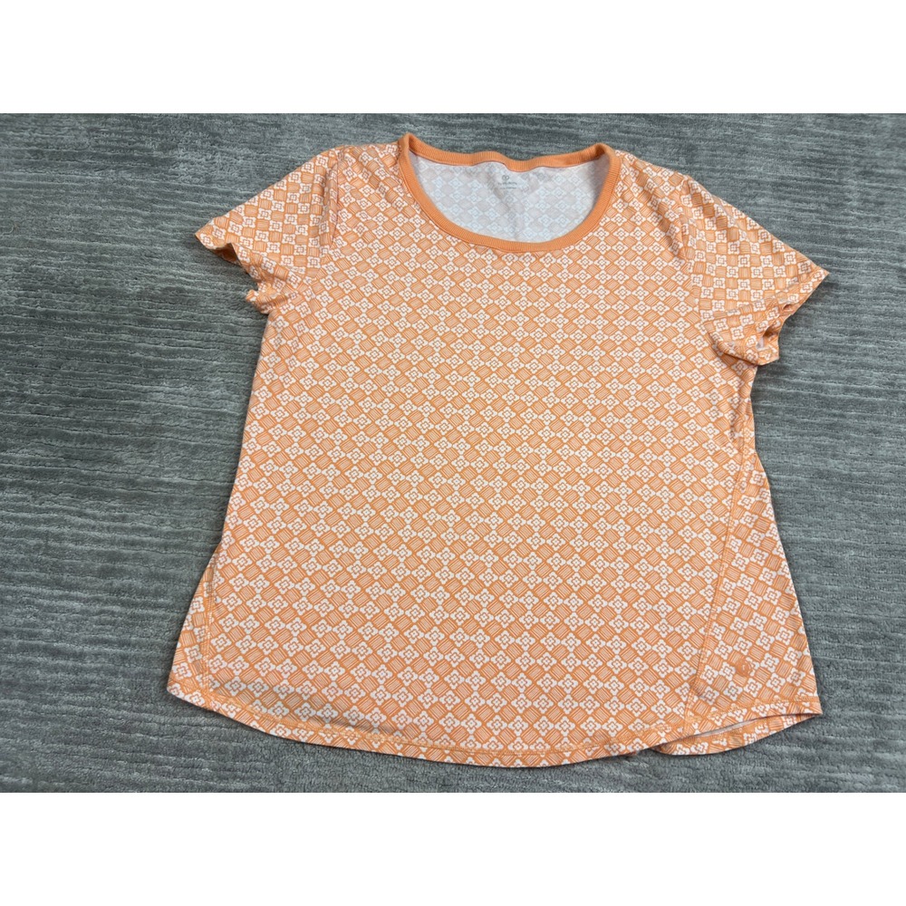 T by Talbots T-Shirt Womens XL Orange White Geometric Short Sleeve Crew Neck Top